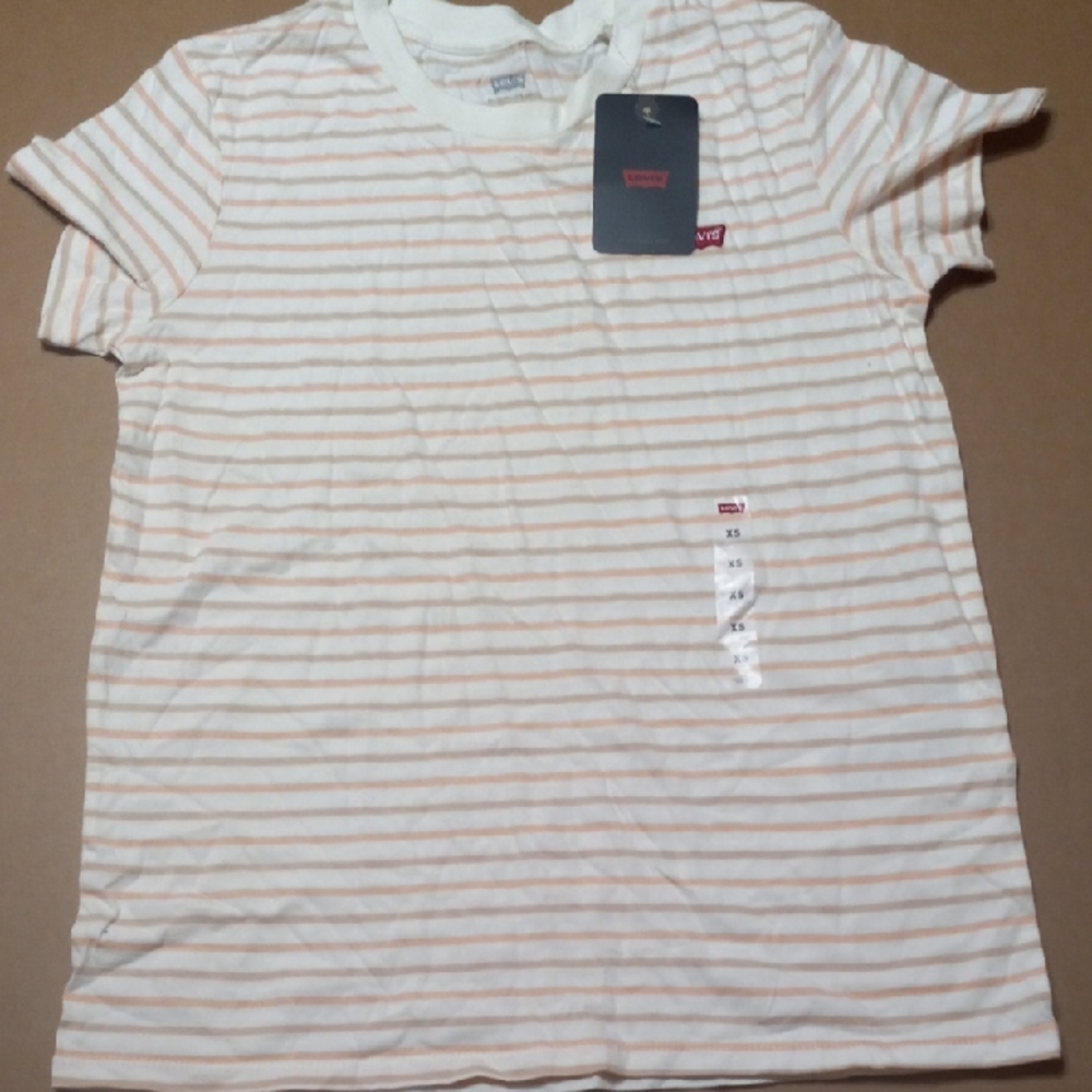 Levi's Men's White and Tan Striped Tee